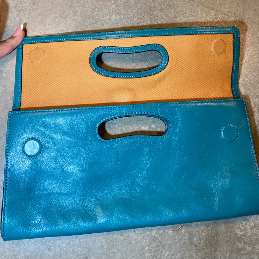 🍄 Hobo The Original Katrina Turquoise Leather Clutch - Picture 6 of 15